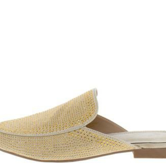 Gold Sparkle Round Toe Slide On Mule Loafer Flat - Picture 5 of 5